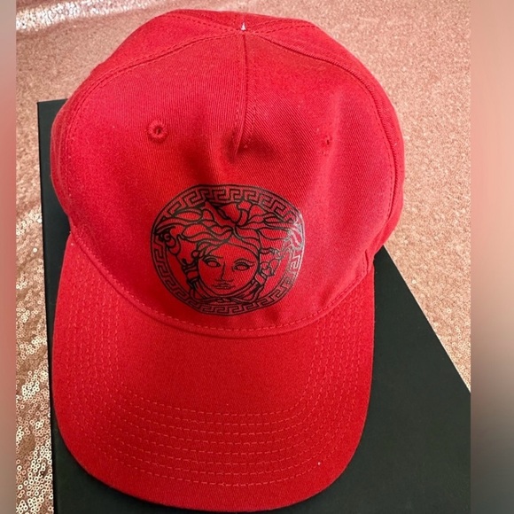 NEW Versace $350 Medusa Head Logo Adjustable Baseball Hat Size 59 Large RED - Picture 1 of 8